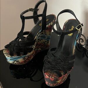Aztec woven strappy platform heels